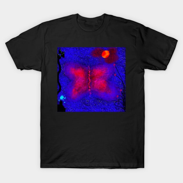 Pink Butterfly roaming the City at Night T-Shirt by byjasonf